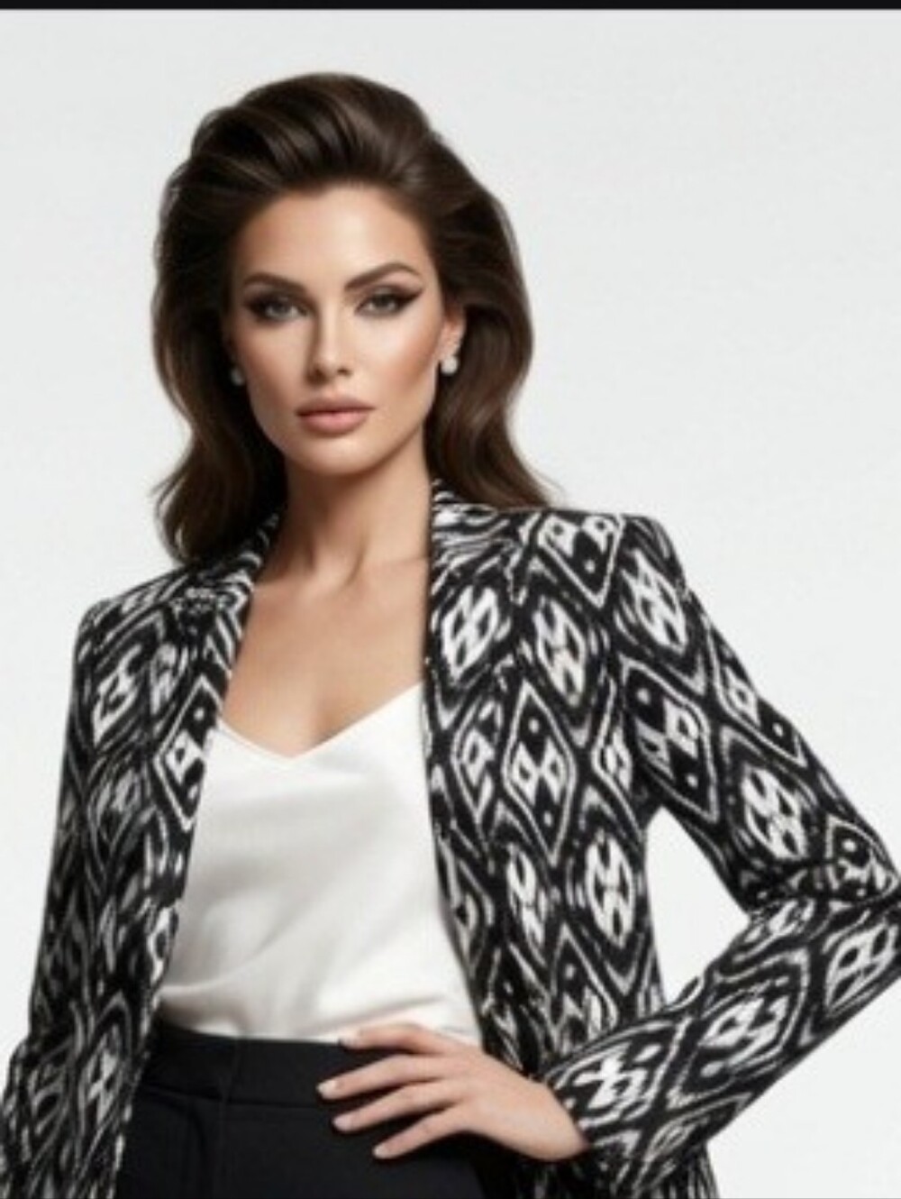 Evan Picone Womens 8P Open Blazer Jacket Cotton Career Tribal Aztec